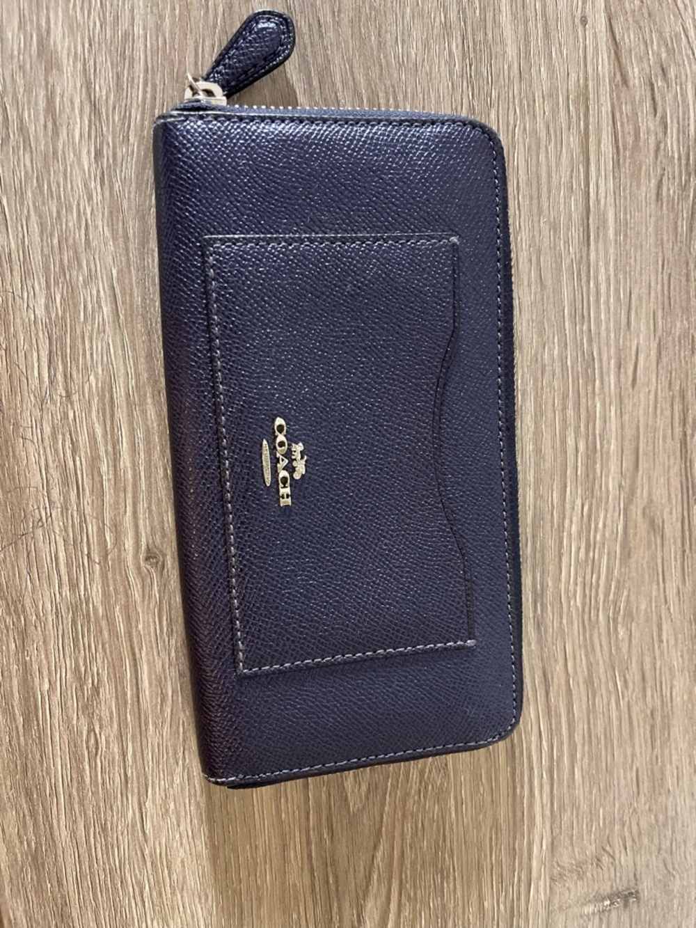 Coach Midnight Blue Zip Wallet with Gold Logo
